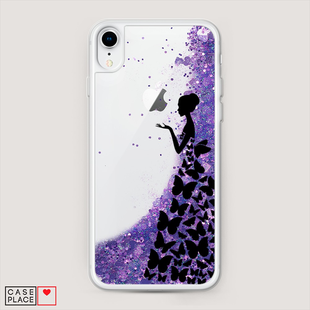 

Жидкий чехол с блестками "Дама в бабочках" на Apple iPhone XR (10R), 12092-1
