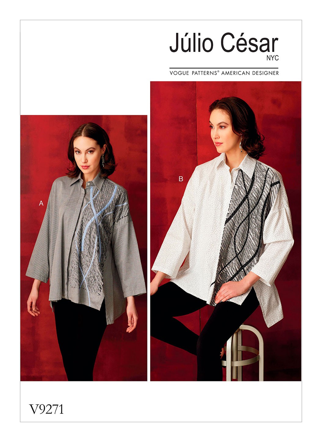 Выкройка Vogue №9271 — Блузка-рубашка с аппликацией в технике синель от Julio Cesar NYC
