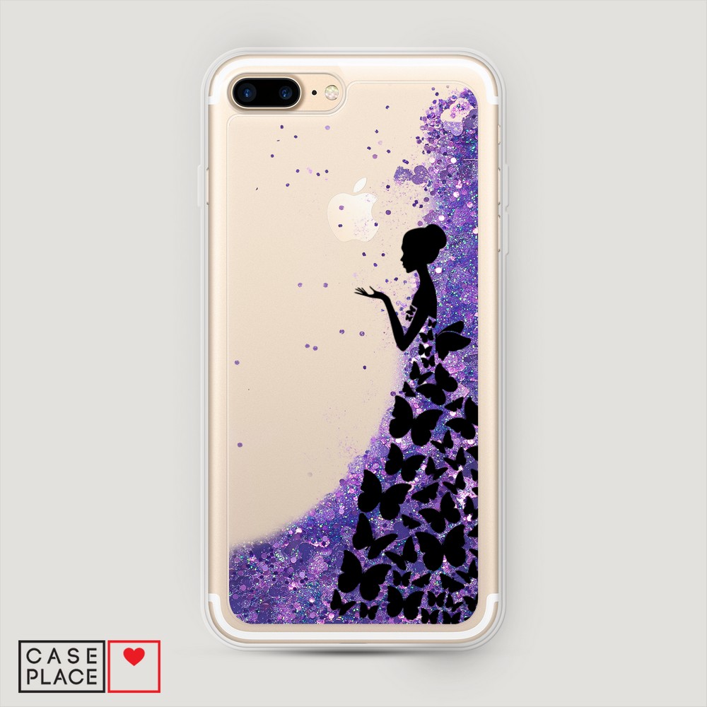 фото Жидкий чехол с блестками "дама в бабочках" на apple iphone 8 plus awog