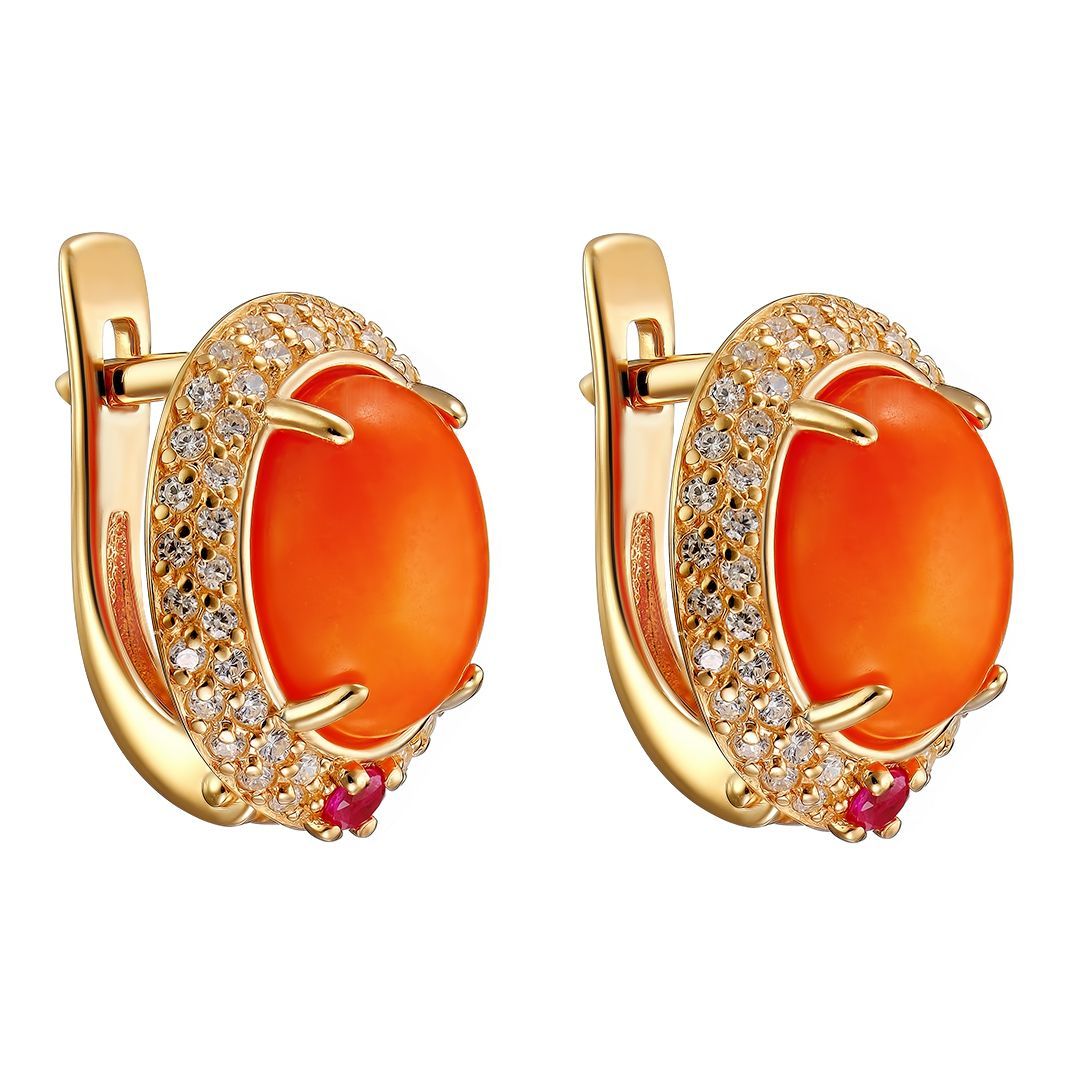 Серьги из серебра Ювелирочка 2077954, коралл\рубин\фианит
