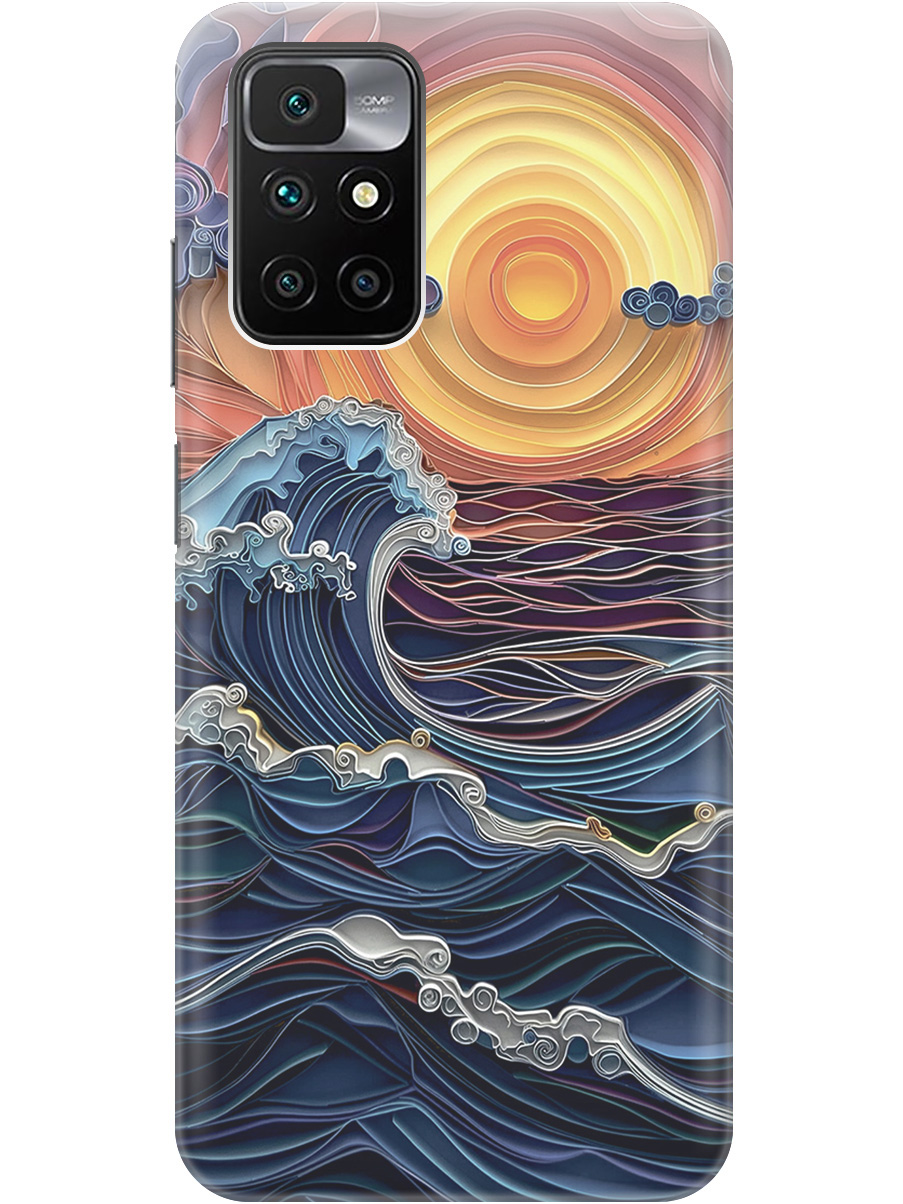 

Силиконовый чехол на Xiaomi Redmi 10 с принтом "Волны на закате", Прозрачный;оранжевый;синий, 731907110