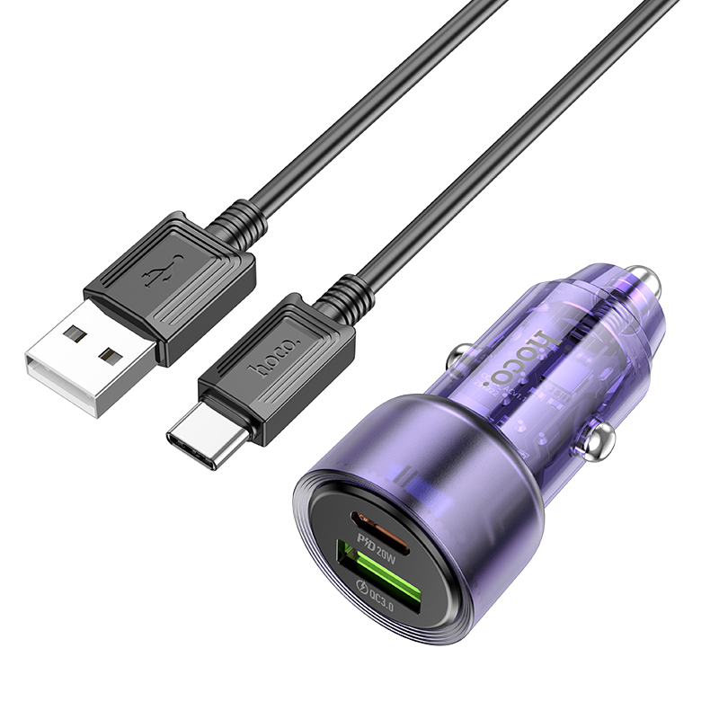 

Автомобильное зарядное устройство Hoco Z52 для Type-C Transparent Purple, Z52
