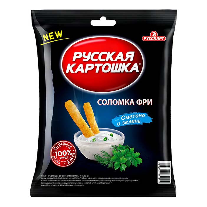 

Снеки картофельные Русская картошка Соломка фри Сметана и зелень 45 г