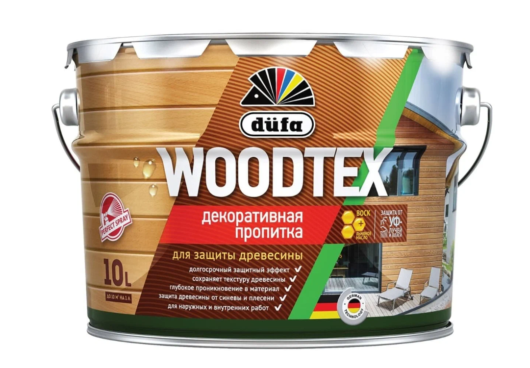 фото Пропитка декоративная для защиты древесины алкидная dufa woodtex белая 10 л.