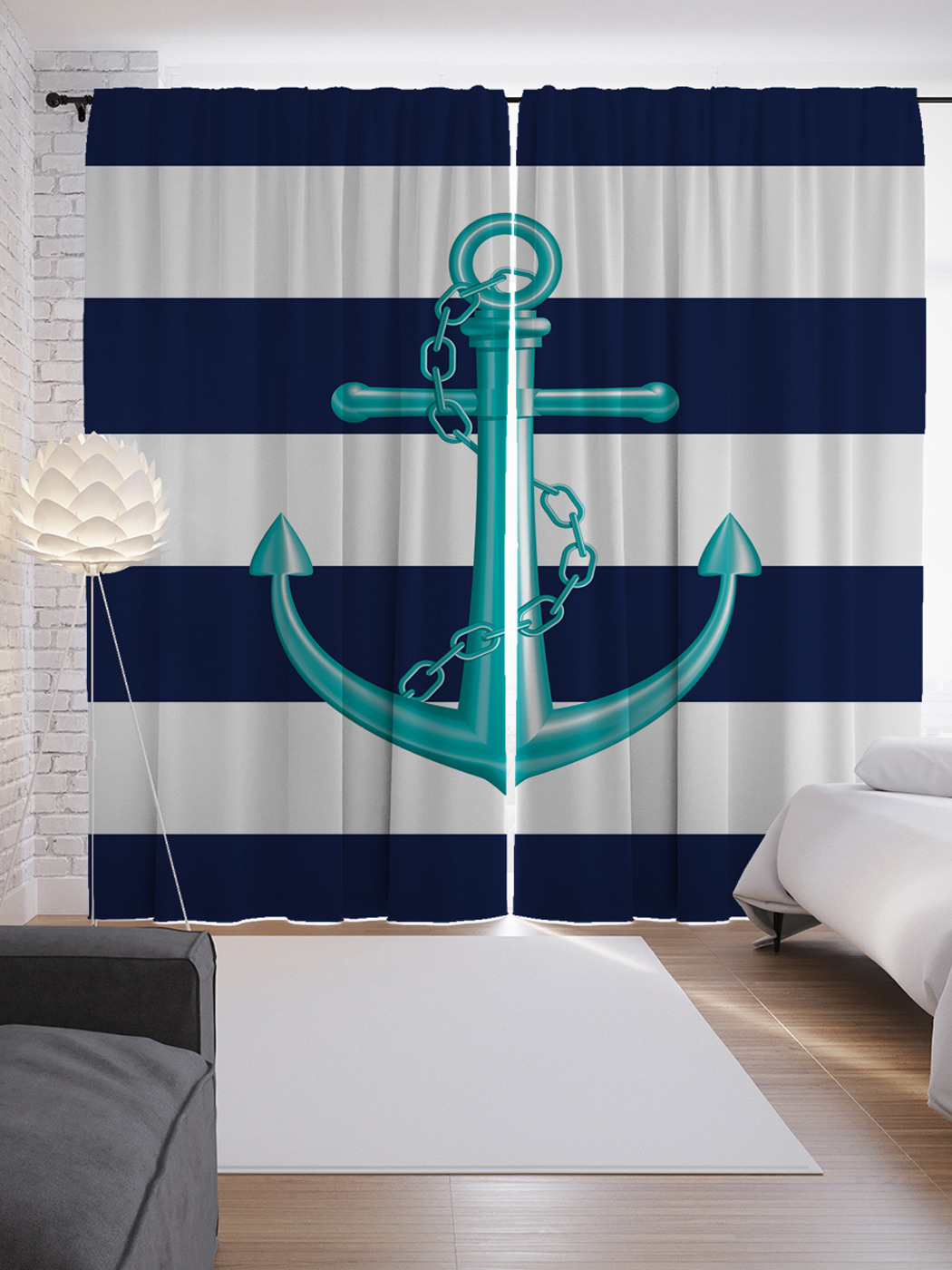 

Шторы с фотопечатью "Блестящий якорь" из сатена, 290х265 см