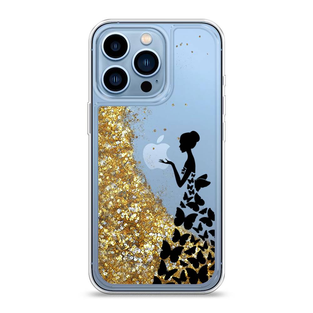 

Жидкий чехол с блестками "Дама в бабочках" на Apple iPhone 13 Pro, 14390-1