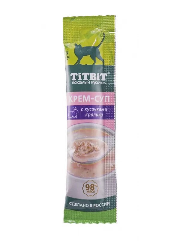 Лакомство TiTBiT Крем-суп с кусочками кролика угощение для кошек 10 г