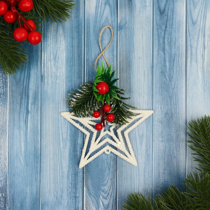 

Елочная игрушка Зимнее волшебство Звезда ягодки на ветке 9692883-2p 10 см 2 шт. белый, Звезда ягодки на ветке