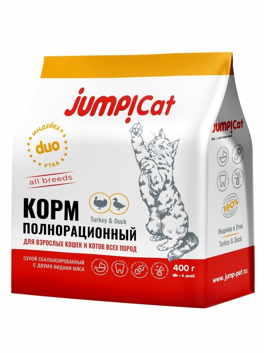 Сухой корм для кошек Jump Cat Duo Adult с индейкой и уткой, 400 г