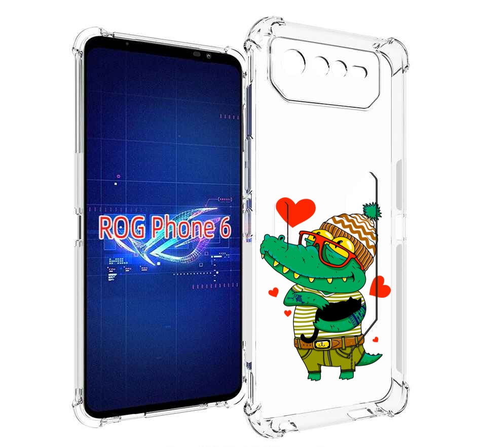 Чехол MyPads зеленый-крокодильчик-в-красной-оправе для Asus ROG Phone 6