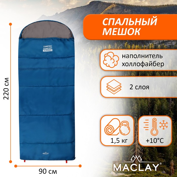 Спальник-одеяло 2 слоя, правый, с подголовником, р. 220х90 см, +10/+25 camping comfort sum