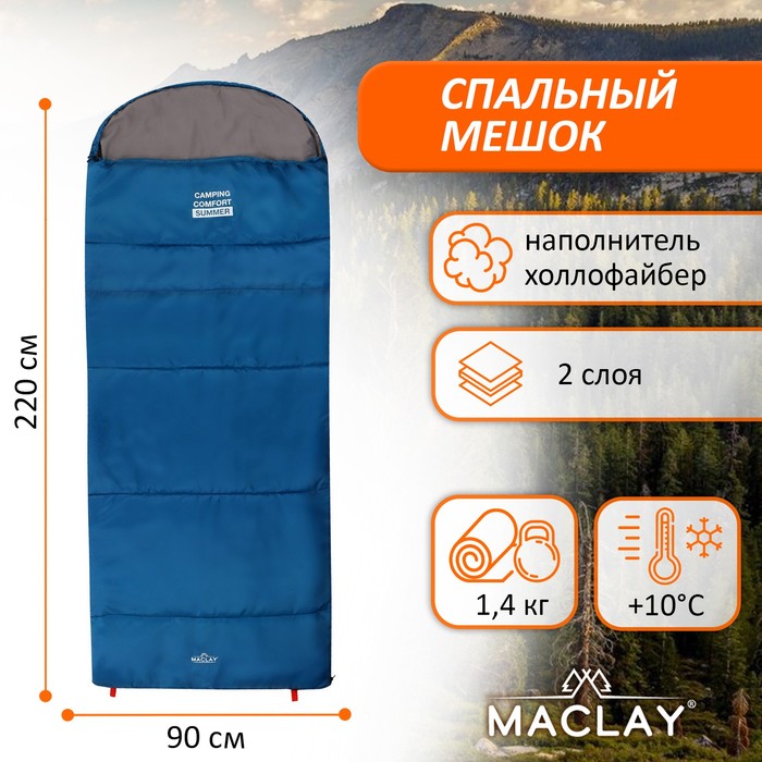 Спальник-одеяло 2 слоя, левый, с подголовником, р. 220х90 см, +10/+25 camping comfort summ