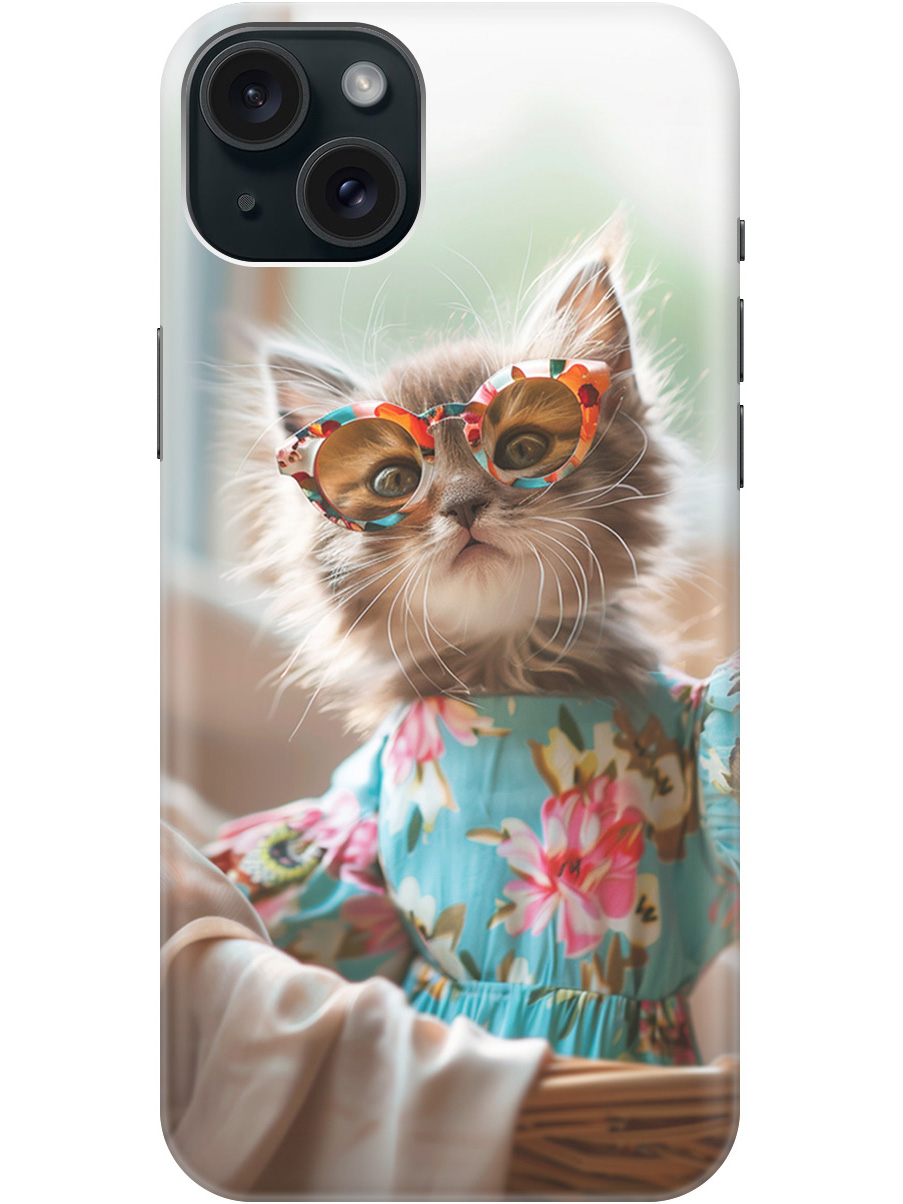 

Силиконовый чехол на Apple iPhone 15 Plus с рисунком "Кошечка в голубом платье", Белый;голубой;серый, 20000005