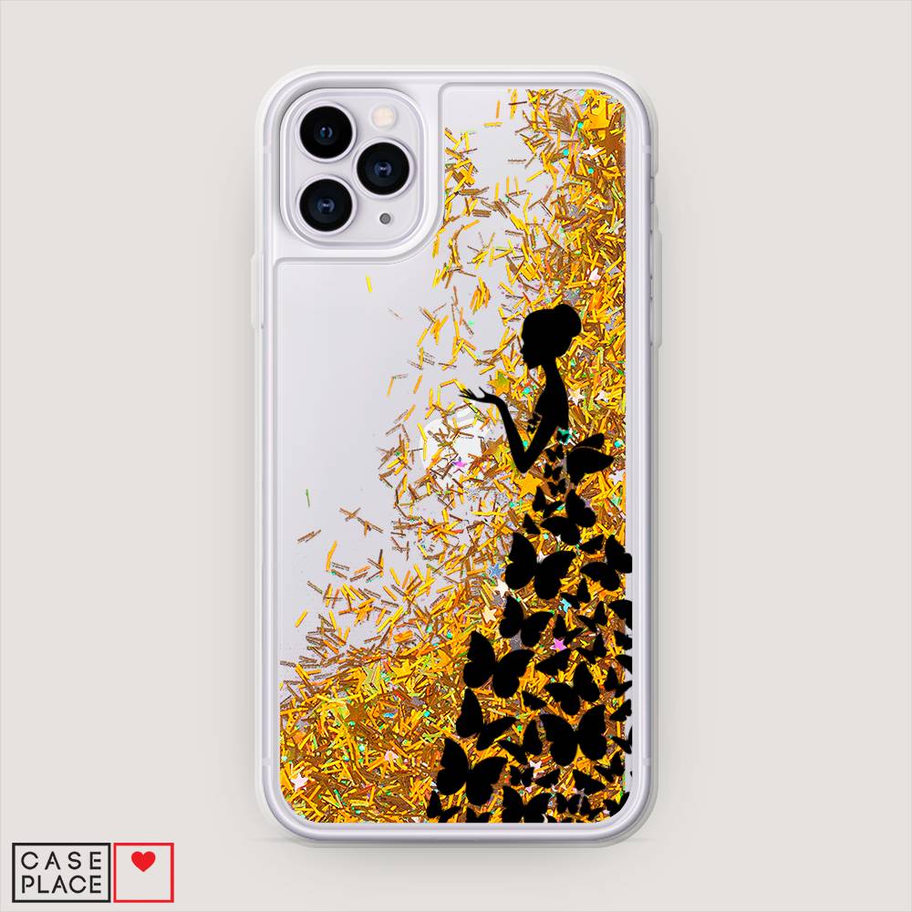 фото Жидкий чехол с блестками "дама в бабочках" на apple iphone 11 pro awog