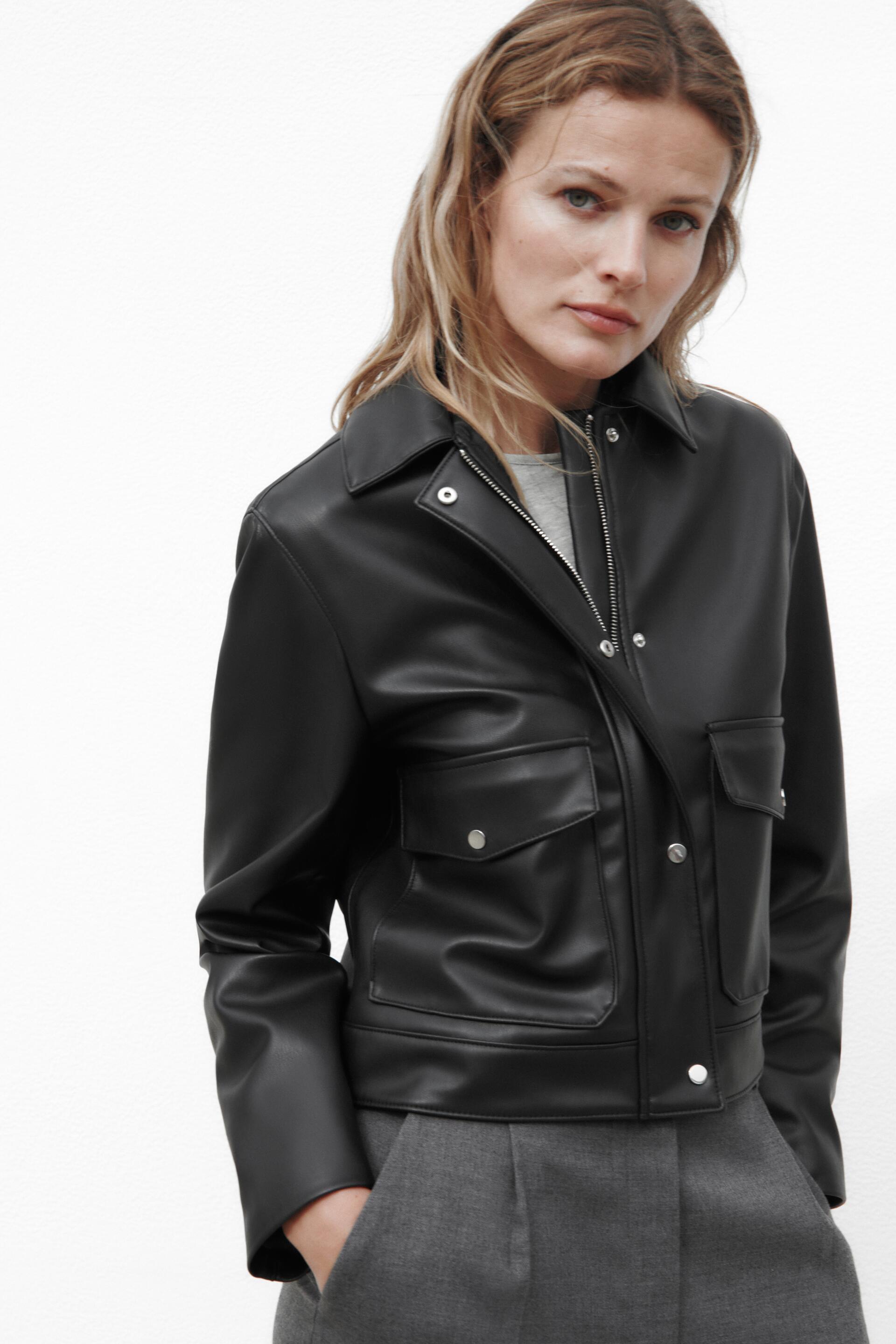 Кожаная куртка женская ZARA 03046061 черная 2XL (доставка из-за рубежа)
