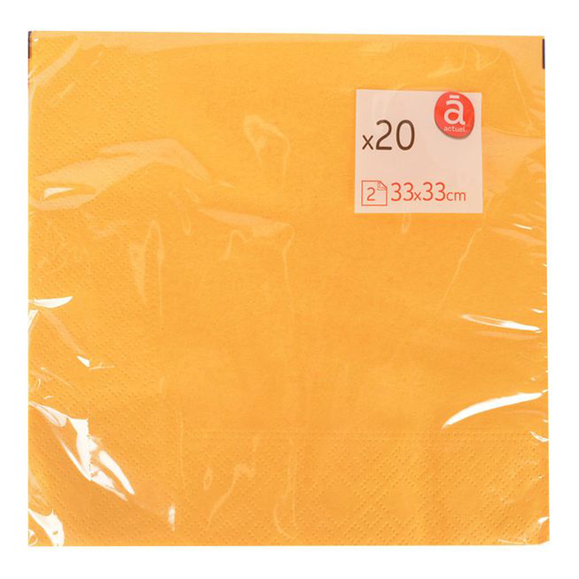 Салфетки бумажные Actuel двухслойные 33 х 33 см желтые 20 шт