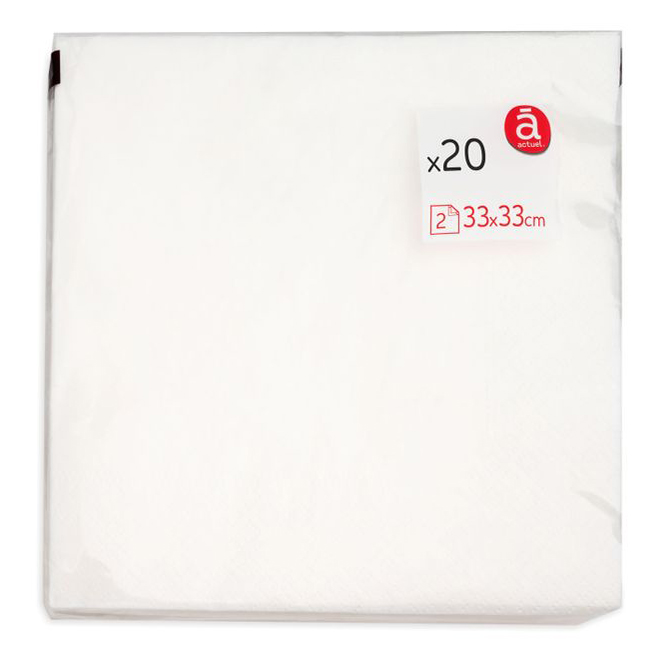 Салфетки бумажные Actuel двухслойные 33 х 33 см белые 20 шт
