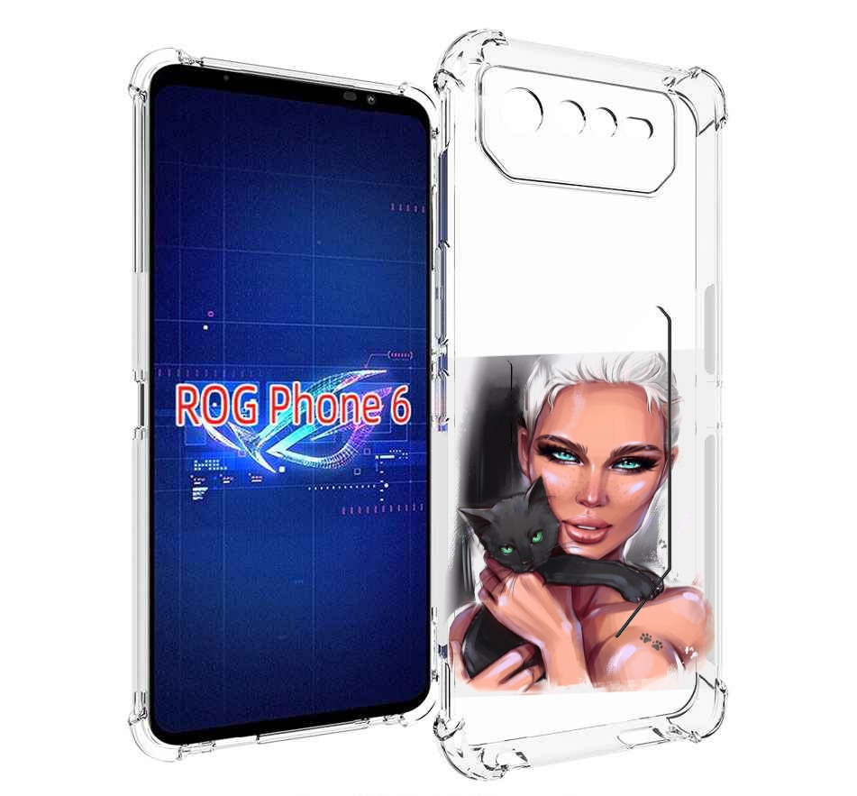 

Чехол MyPads девушка-с-черным-котиком женский для Asus ROG Phone 6, Прозрачный, Tocco