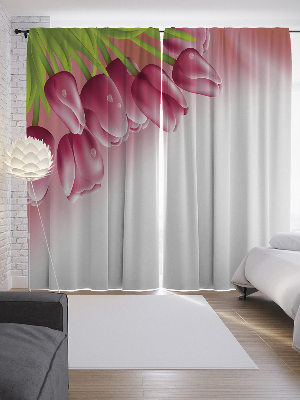 

Шторы с фотопечатью "Цветочные капли" из сатена, 290х265 см