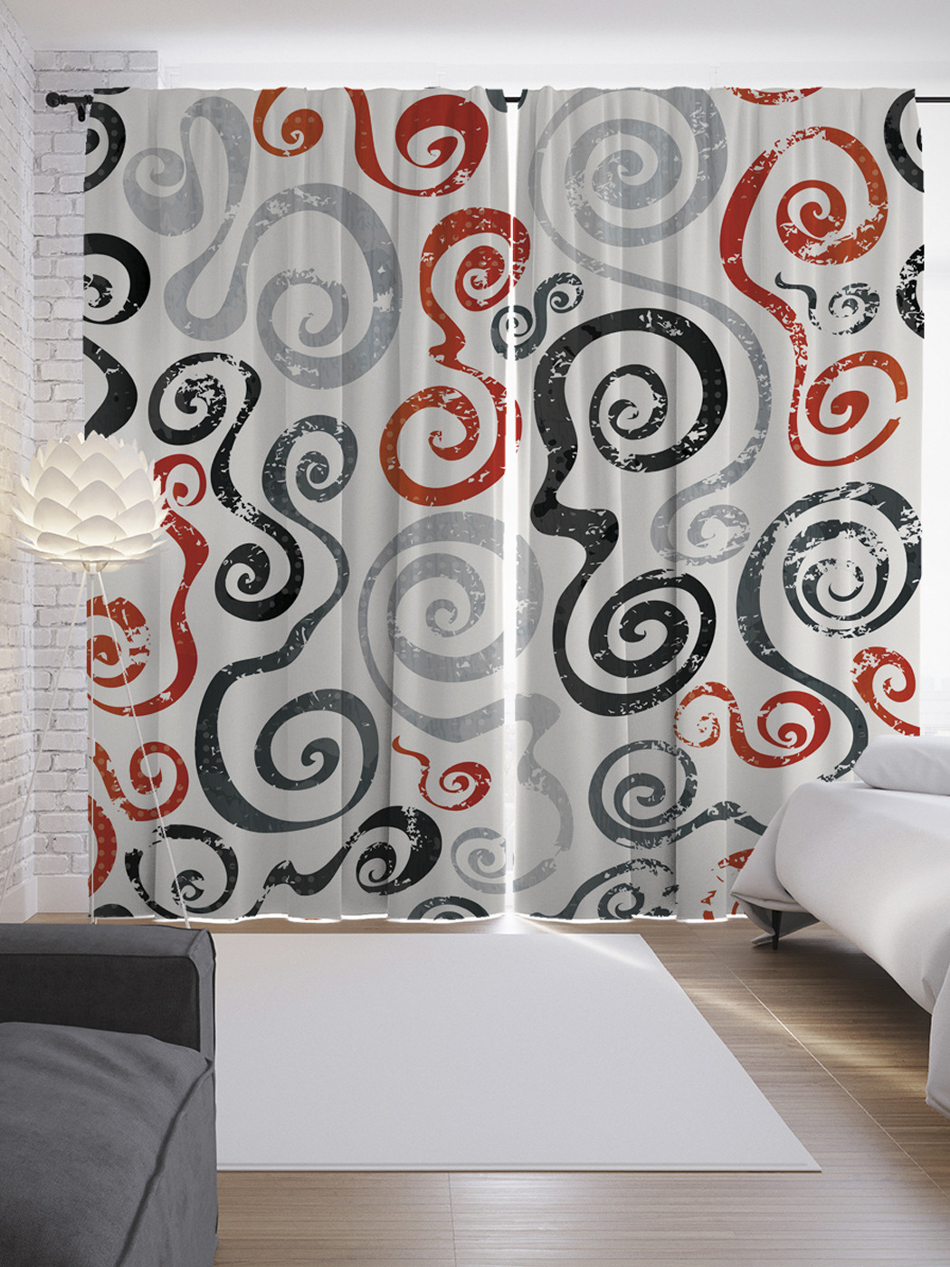 

Шторы с фотопечатью "Силуэты с завитками" из сатена, 290х265 см