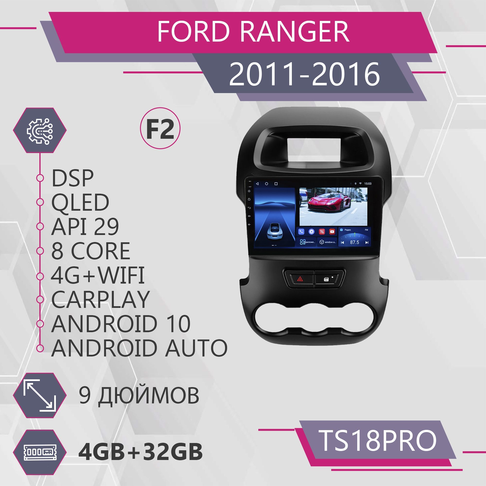 Магнитола Точка Звука TS18Pro для Ford Ranger Форд Ренджер 432GB 2din 1999900₽