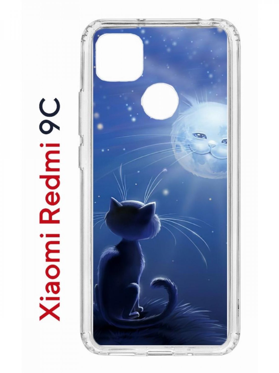 Чехол на Redmi 9C с принтом Kruche Print Лунный кот,противоударный бампер с защитой камеры