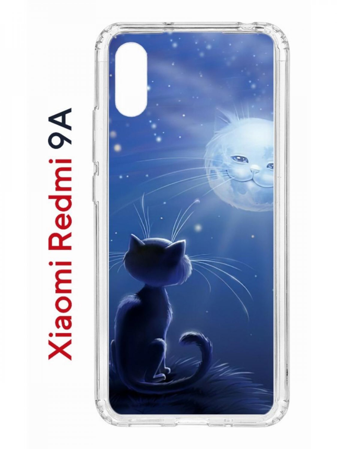 Чехол на Redmi 9A с принтом Kruche Print Лунный кот,противоударный бампер,с защитой камеры