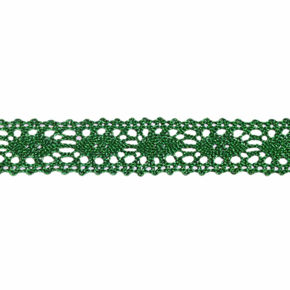 

Кружево на коклюшках уп 15 ярд ш 18 мм под люрекс зеленый