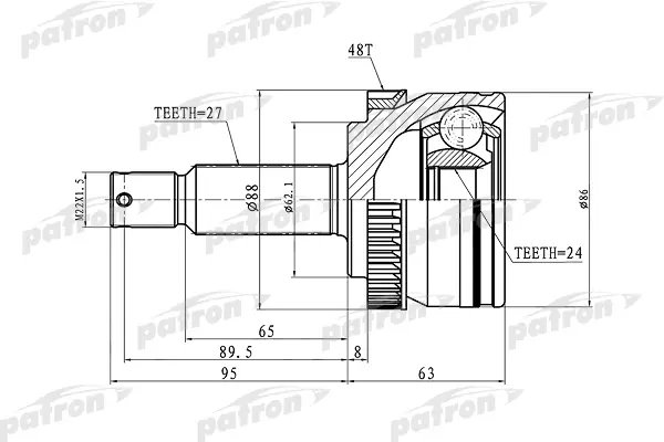 

ШРУС наружный с кольцом ABS 27x62.1x24 ABS:48T KIA SPORTAGE 04-10 PATRON PCV3036