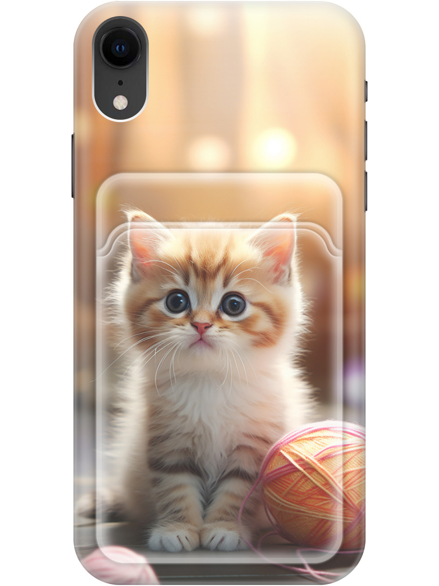 

Силиконовый чехол на Apple iPhone XR с рисунком "Котик и нитки", Белый;желтый;розовый, 20011980