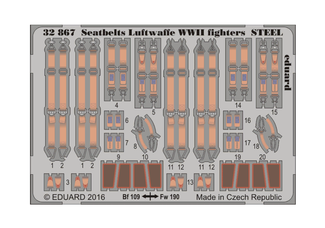 

32867 Eduard 1/32 Фототравление Ремни Luftwaffe WWII СТАЛЬ, Цветной, 32867