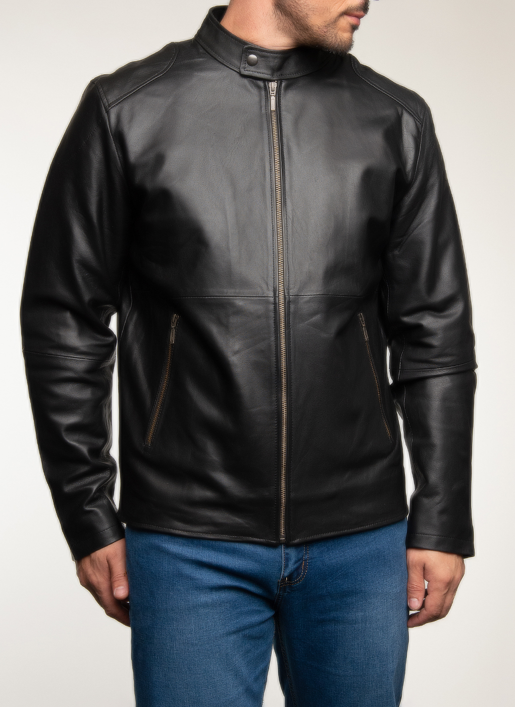 Кожаная куртка мужская Каляев 62652 черная 58 RU