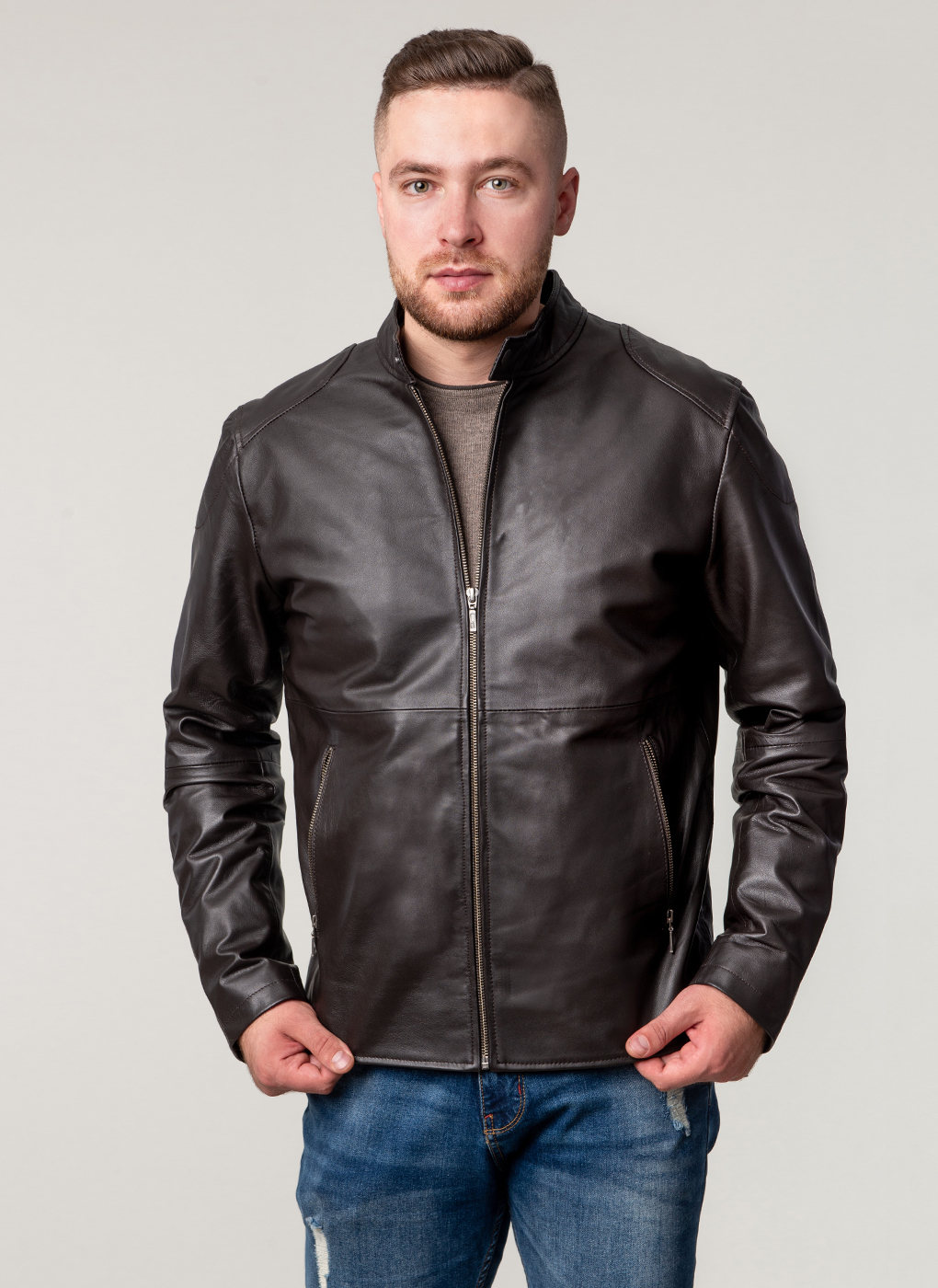 Кожаная куртка мужская Каляев 62652 коричневая 56 RU