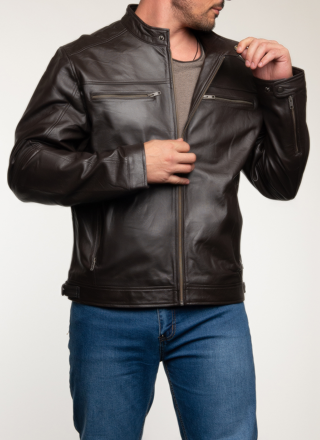 Кожаная куртка мужская Каляев 62651 коричневая 64 RU