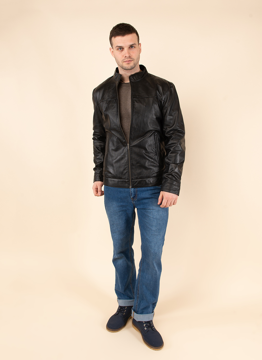 Кожаная куртка мужская Каляев 62649 черная 56 RU