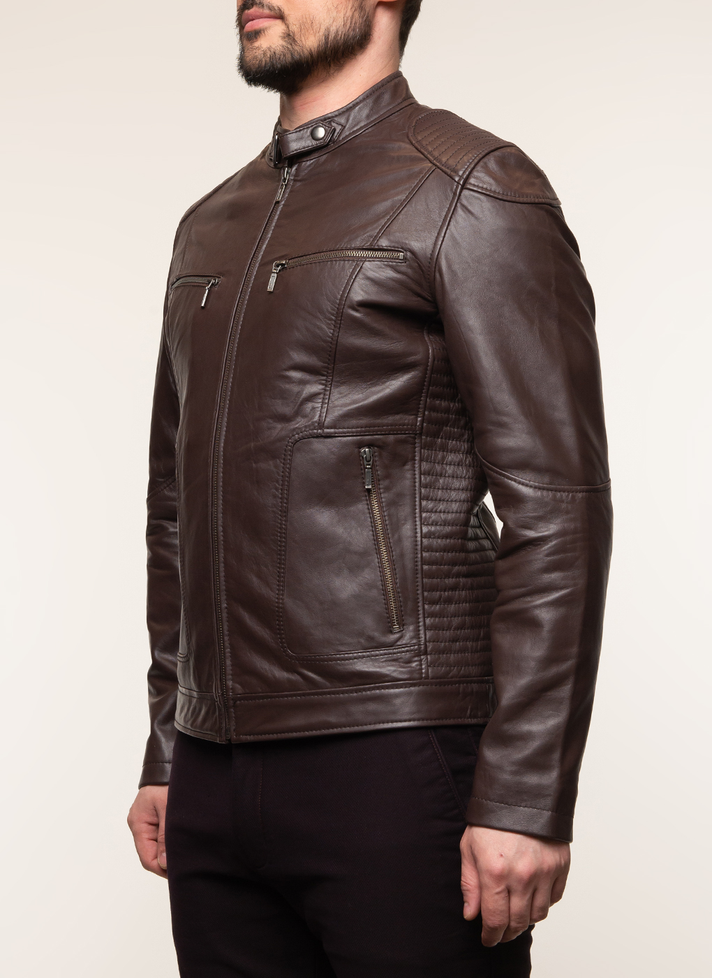 Кожаная куртка мужская Каляев 62648 коричневая 64 RU