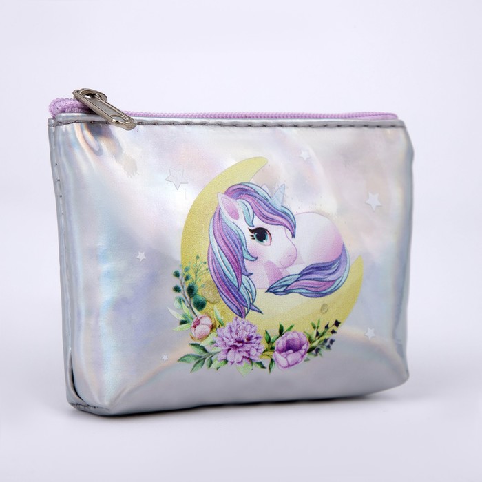 

Кошелек детский «Единорог на луне», 11х8,5х2 см, Серебристый