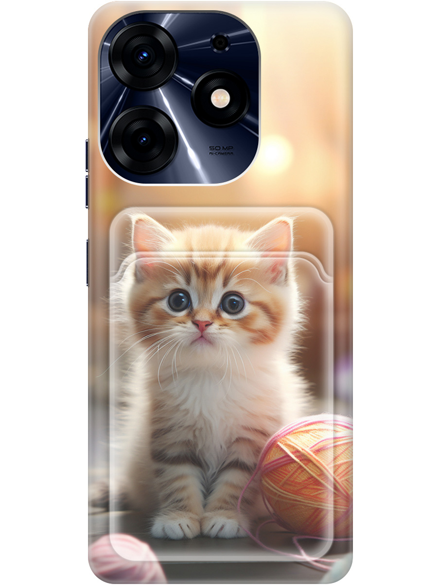

Силиконовый чехол на Tecno Spark 10 Pro с рисунком "Котик и нитки", Белый;желтый;розовый, 20011966