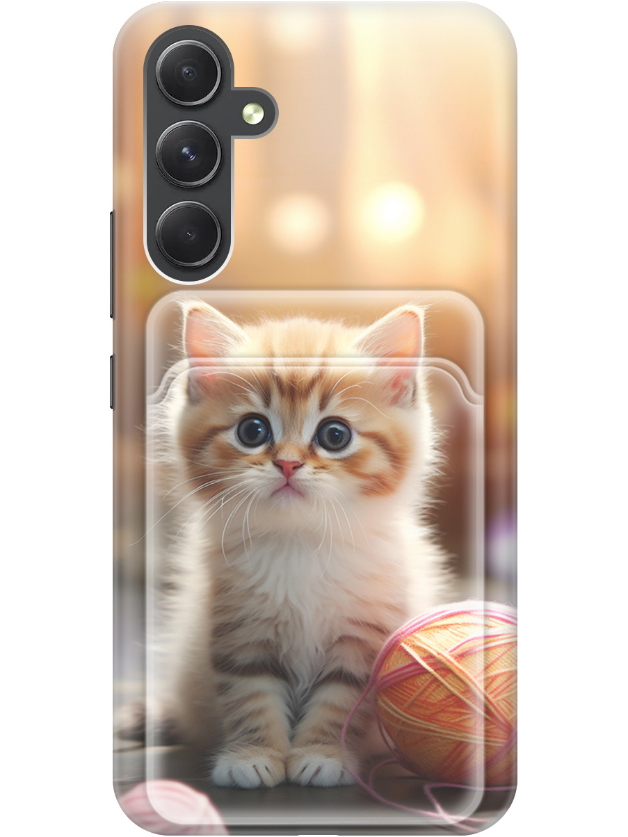 

Силиконовый чехол на Samsung Galaxy A54 5G с рисунком "Котик и нитки", Белый;желтый;розовый, 20011960