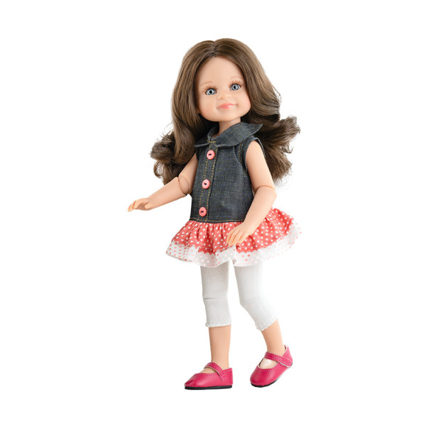 Кукла Paola Reina Салю в джинсовом платье, 32 см, шарнирная кукла игроника в клетчатом платье шарнирная 30 см