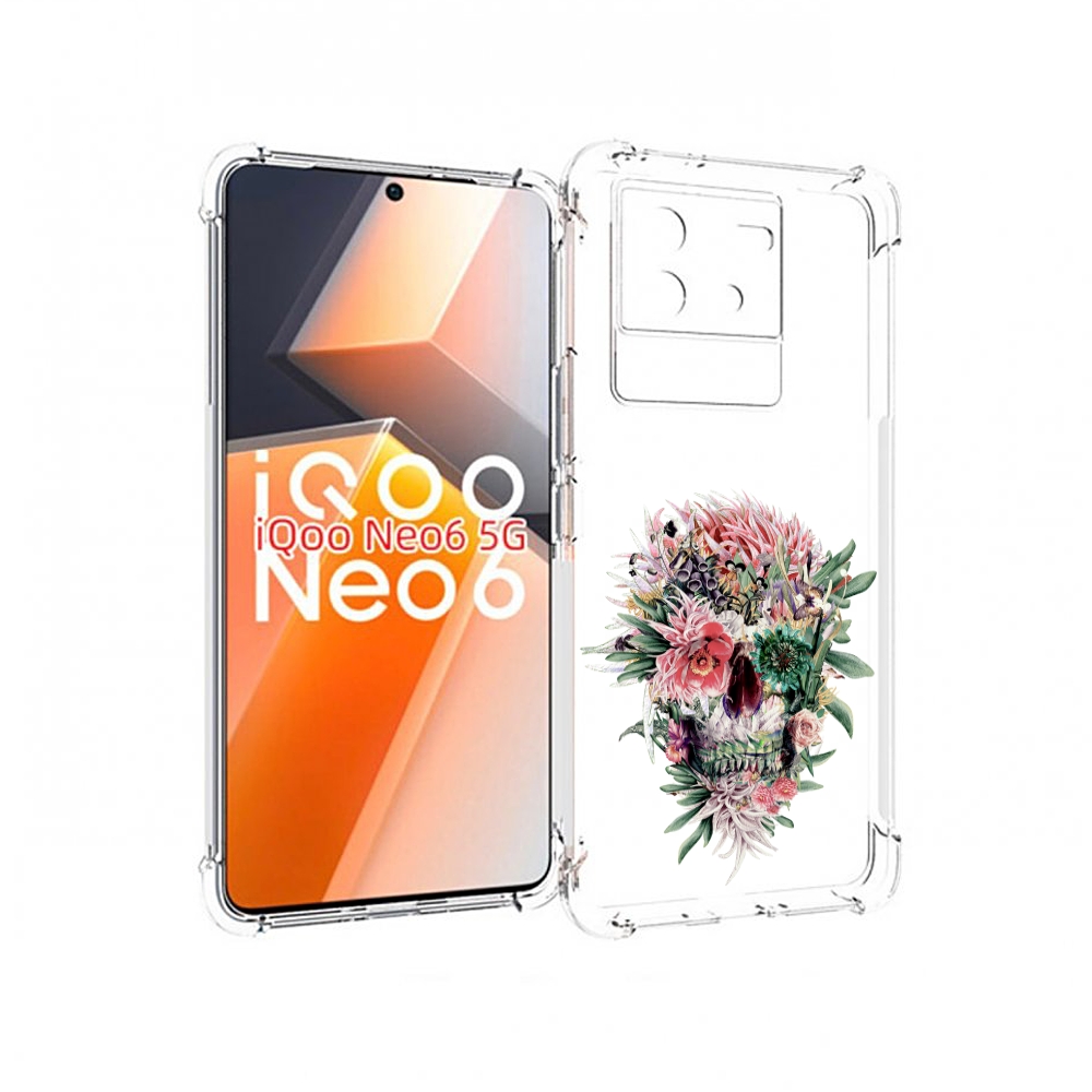 

Чехол MyPads череп из цветов для Vivo iQoo Neo 6 5G, Прозрачный, Tocco