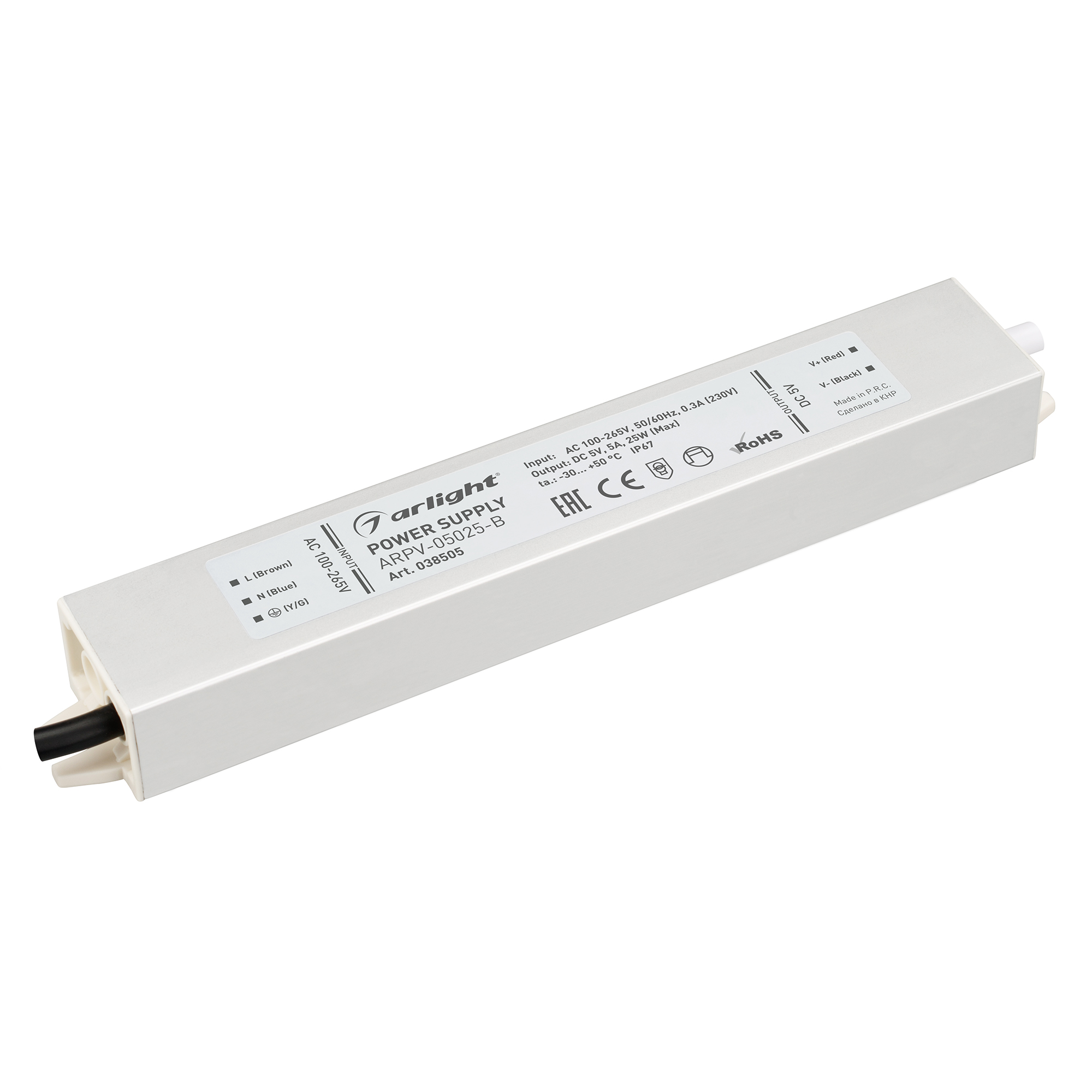

Блок питания Arlight ARPV-05025-B (5V, 5.0A, 25W), 038505, Серебристый, 038505