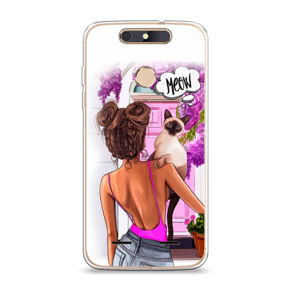 

Чехол Awog на ZTE Blade V8 mini / ЗТЕ Блэйд V8 mini "Девушка с кошкой", 131950-7