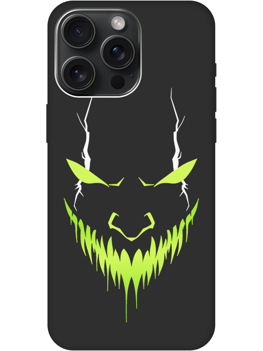 

Силиконовый чехол на Apple iPhone 15 Pro Max с принтом "Evil Face" матовый черный, Черный;белый;зеленый, 775148151