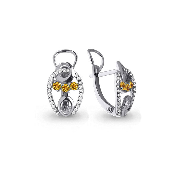 

Серьги из серебра с цитрином/фианитом Aquamarine 4473706А_925_р, 4473706А_925_р