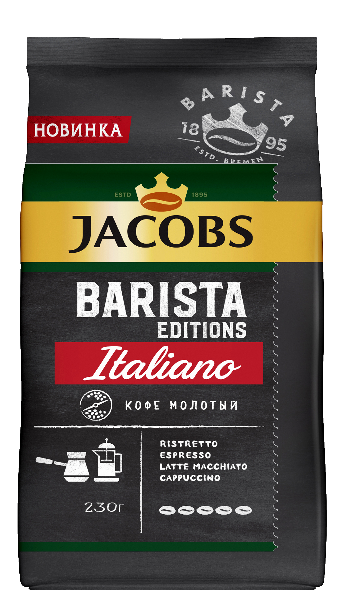 

Кофе натуральный Jacobs Barista Editions Italiano молотый, жареный, 230 г, Barista Editions Italiano