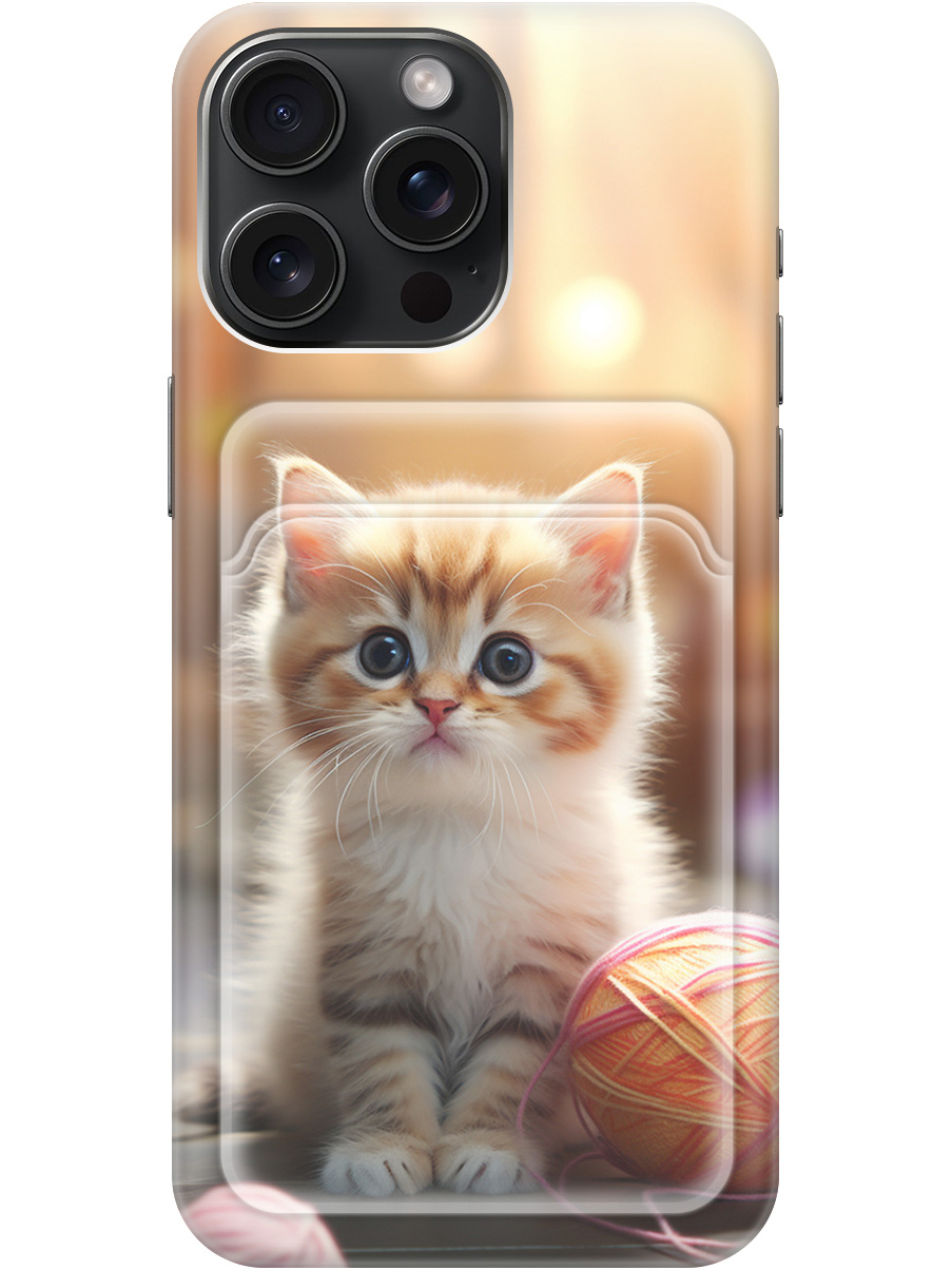 

Силиконовый чехол на Apple iPhone 15 Pro Max с рисунком "Котик и нитки", Белый;желтый;розовый, 20011942