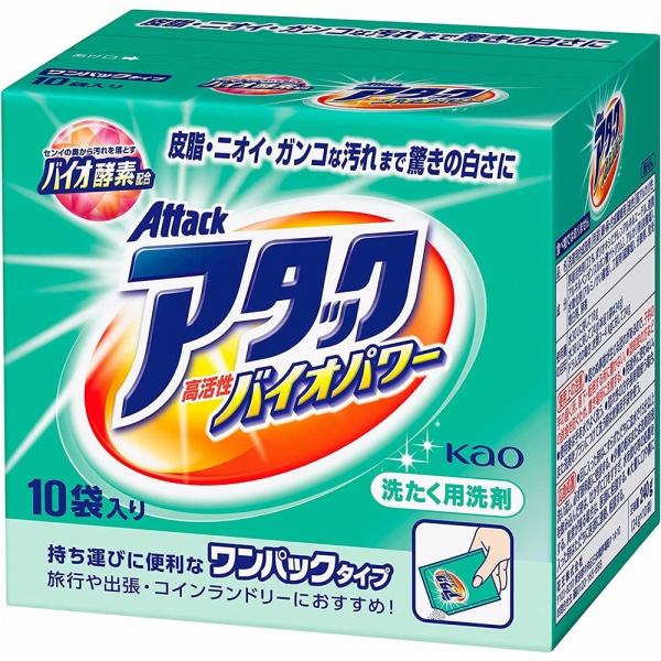 Стиральный порошок Kao attack bio power концентрированный, с ферментами, 24гр, 10 шт.