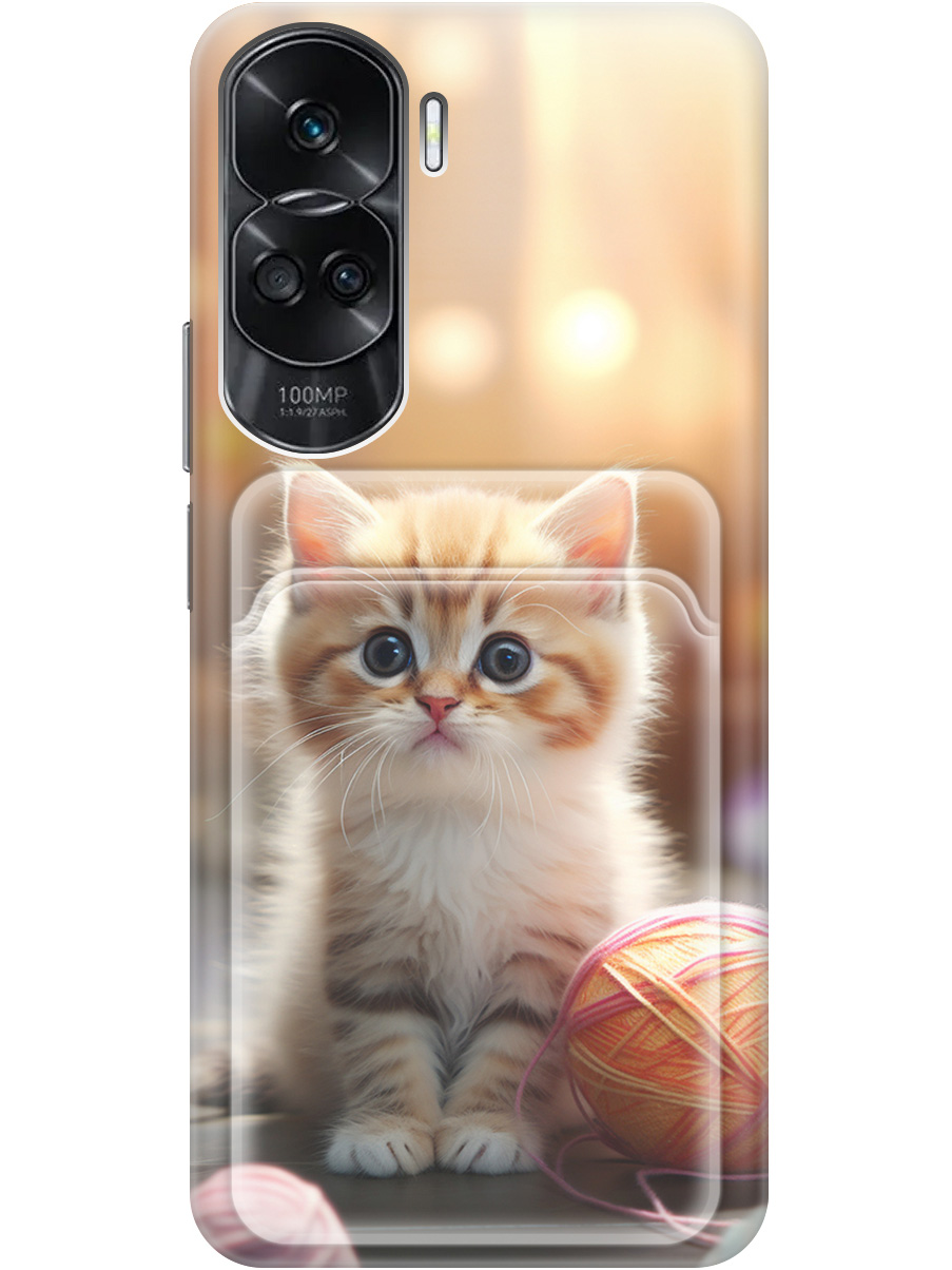 

Силиконовый чехол на Honor 90 Lite с рисунком "Котик и нитки", Белый;желтый;розовый, 20011935