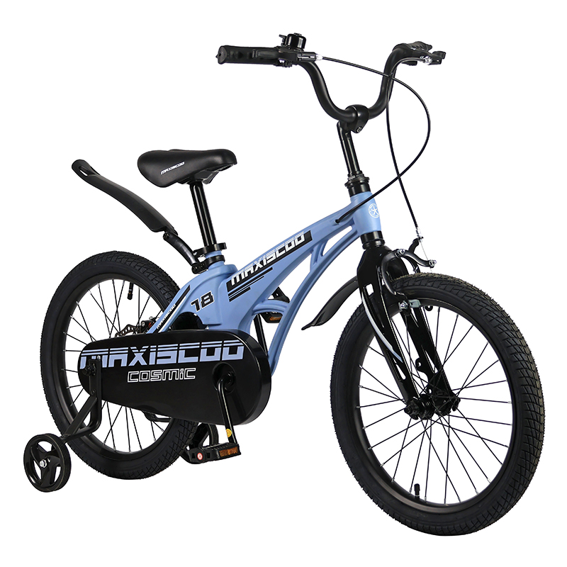фото Детский двухколесный велосипед maxiscoo cosmic 18 голубой, дополнительные колеса 2023